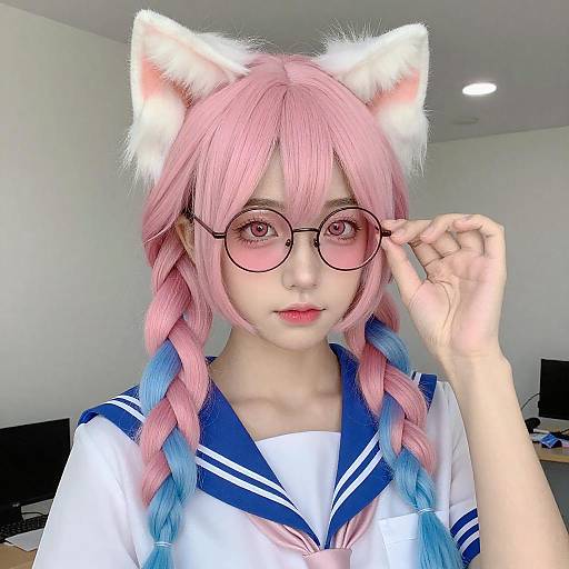 Person with Pink Blue Braided Hair