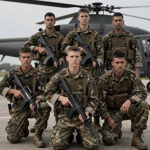 Camouflaged Soldiers in Gritty Portrait