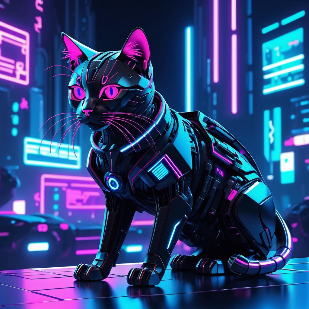 Futuristic Cyberpunk Robot Cat Design