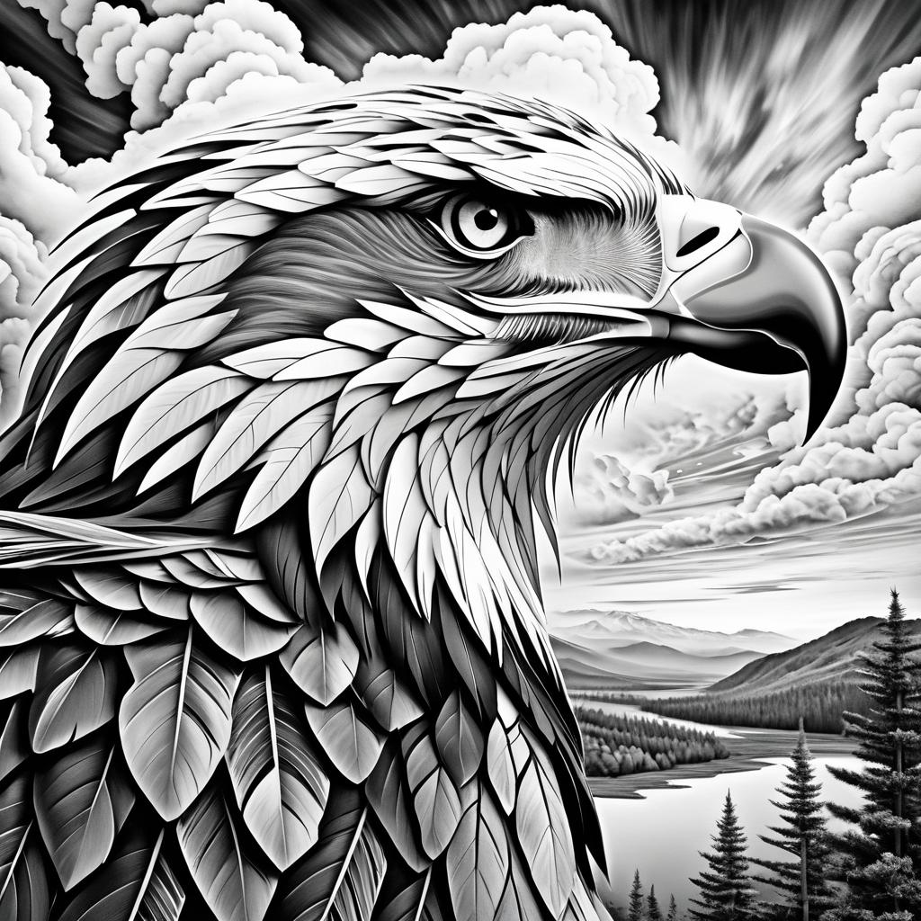 Surreal Eagle Head Sketch with Landscape