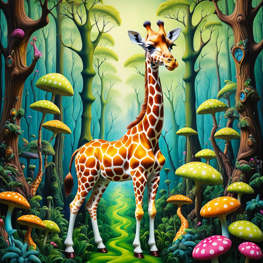 Vibrant Giraffe in Fantasy Woodland Art