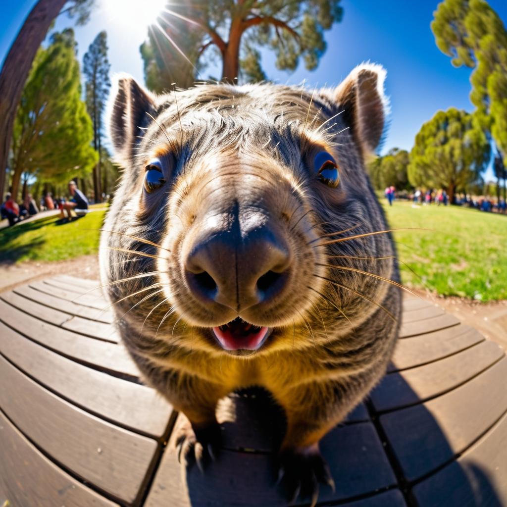 Comically Distorted Wombat in a Park