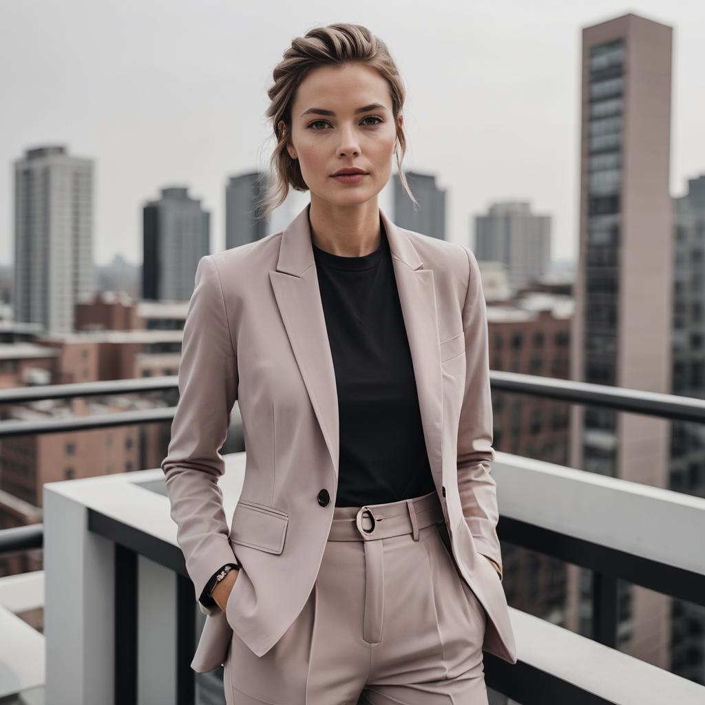 Chic Minimalist Hourglass Woman on Rooftop