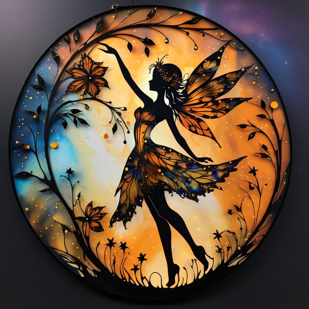 Whimsical Fairy Silhouette with Ink Accents