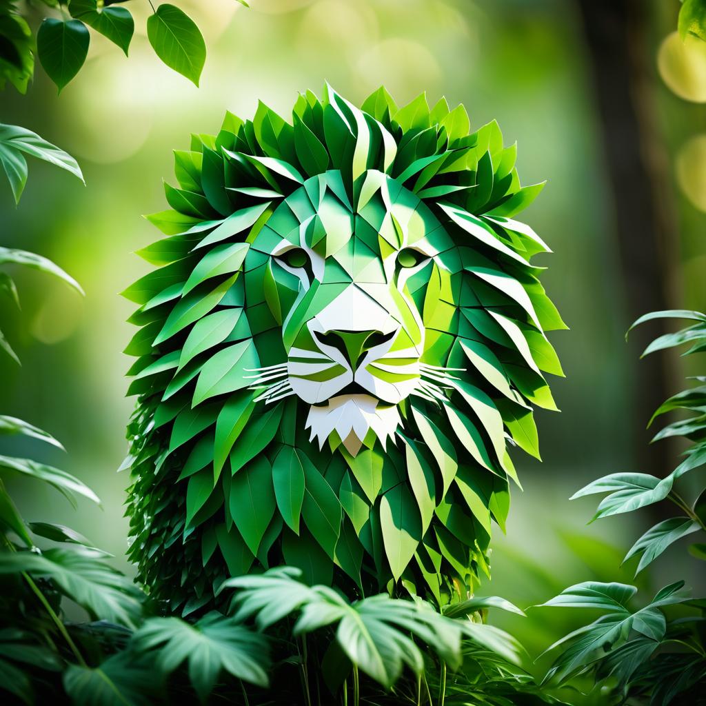 Ethereal Lion Made of Leaves