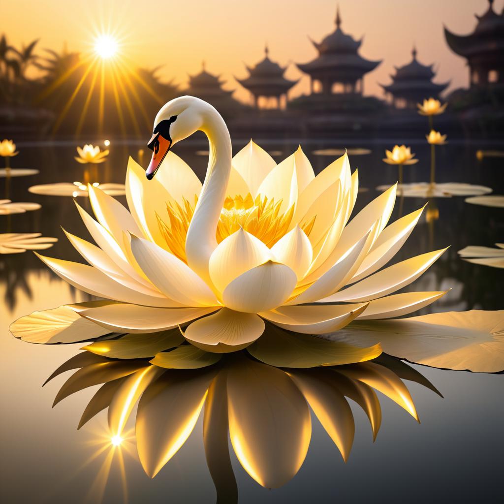 Ethereal Swan on Glowing Lotus