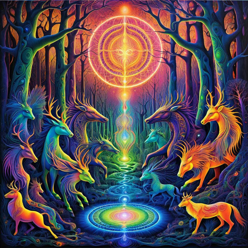 Psychedelic Beasts in Mystical Forest