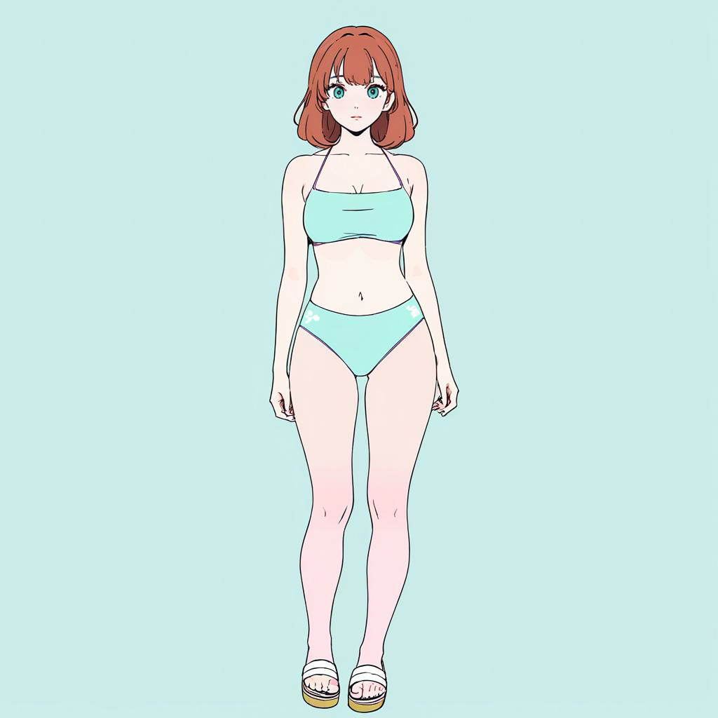 Shy Beachgoer in Pastel Swimsuit