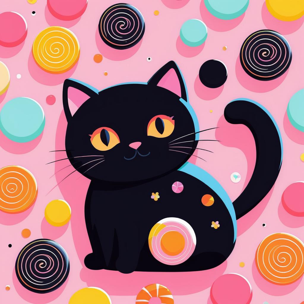 Adorable Kawaii Black Cat with Candy