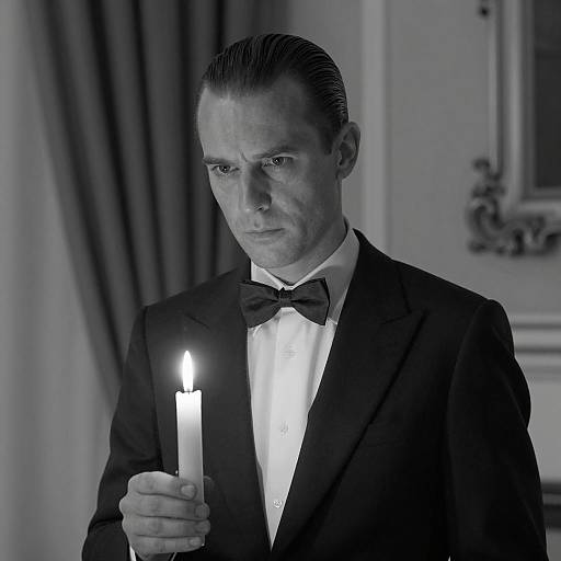 Elegant Man with Candle in Monochrome