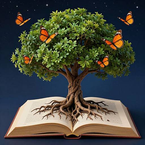 Surreal Tree Growing from Book