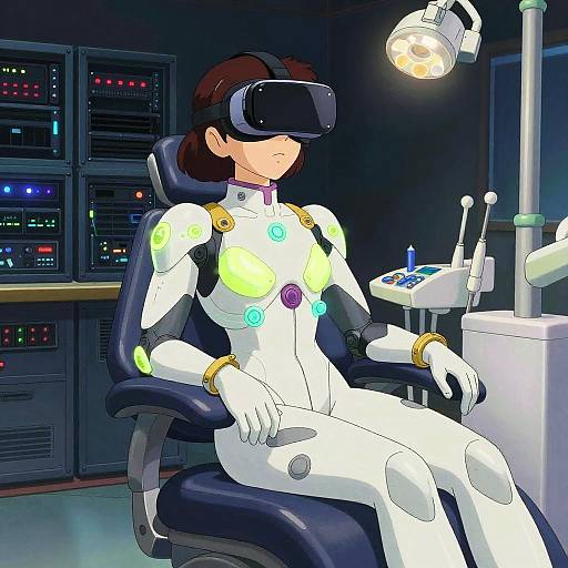 Neon Cybernetic Exosuit in Ghibli Style