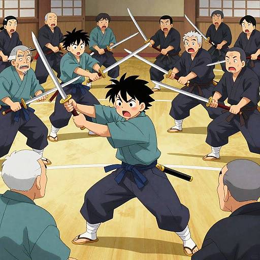 Comedic Samurai Apprentice in Dojo