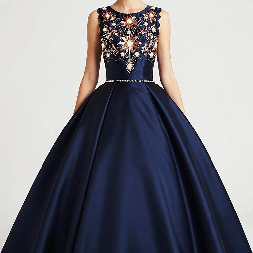 Midnight Navy Satin Art Nouveau Gown