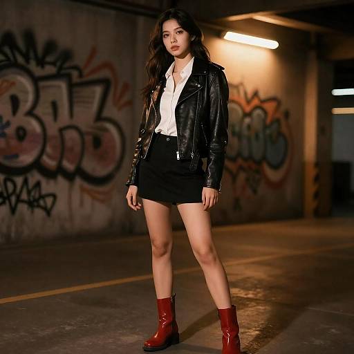 Confident Woman in Industrial Orange Glow