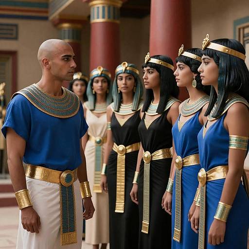 Ancient Egyptian Scene with Bald Man and Women