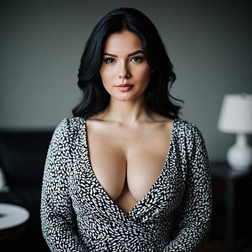 Woman in Black and White Patterned Dress