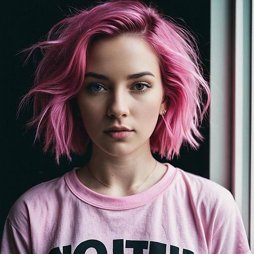 Woman with Pink Hair and Shirt