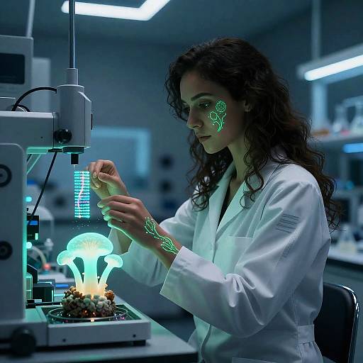 Futuristic Ecologist in High-Tech Lab