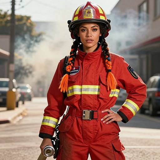 Confident Female Firefighter in Action