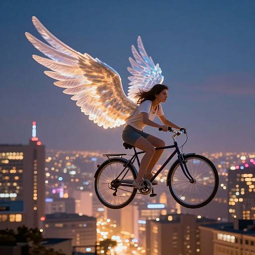 Ethereal Winged Bicycles Over City