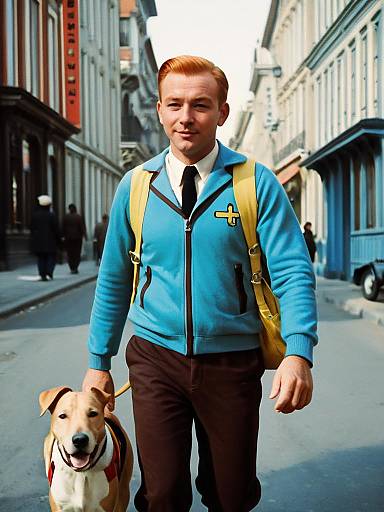 Playful Man in Tintin Costume Portrait