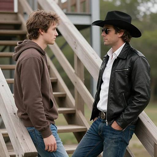 Portrait of Two Men on Staircase