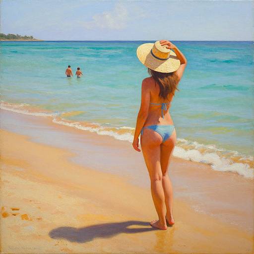 Summer Day on Beach Oil Painting