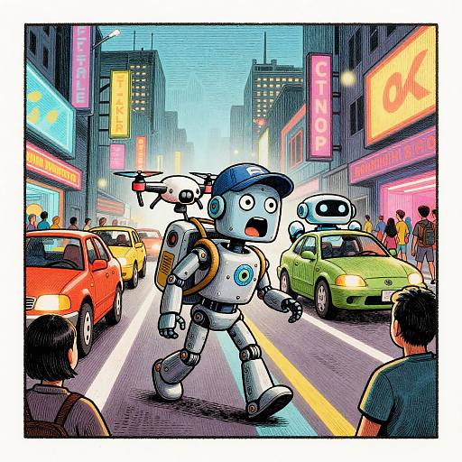 Neon City Robot Courier Etching