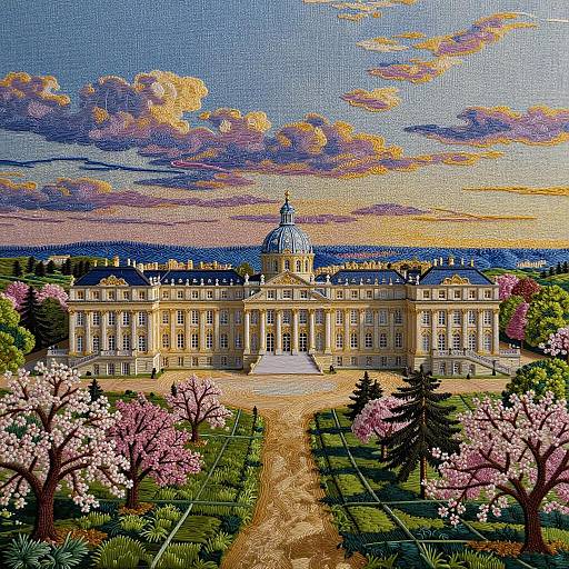 Grand 18th Century Palace Landscape Embroidery