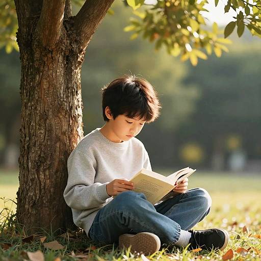 Peaceful Childhood Reading Under Tree