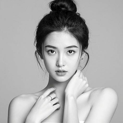 Intense Young Woman in Black and White