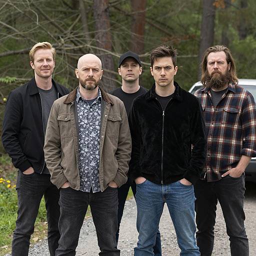 Group of Men in Wooded Outdoor Setting