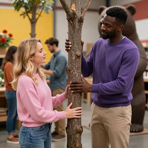 Vibrant Warehouse Scene with Diverse Figures