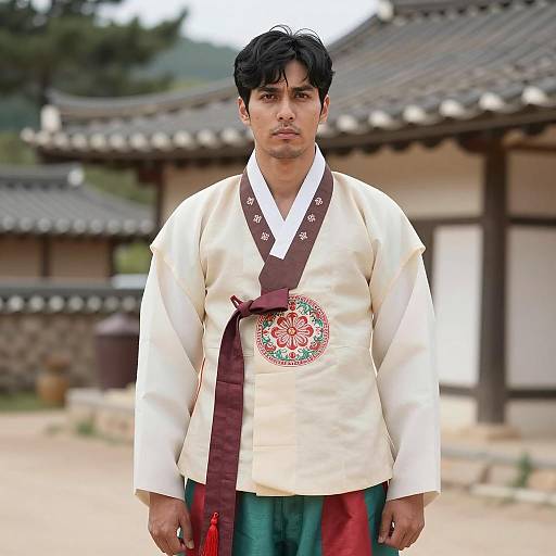 Man in Traditional Korean Hanbok Outdoors