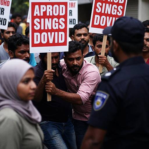 Tense Protest Scene with Bold Signage