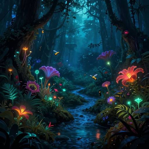 Bioluminescent Jungle Stream Fantasy