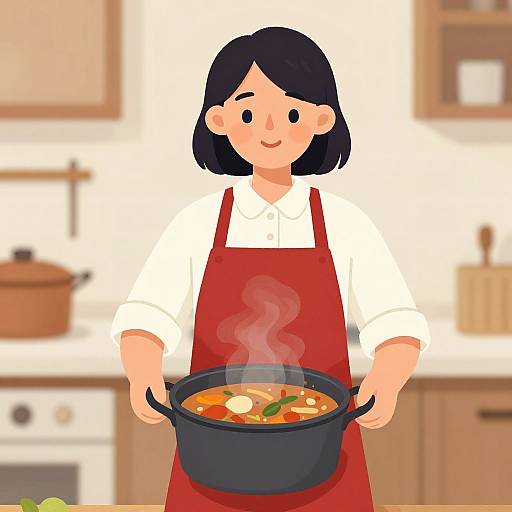 Woman in Red Apron with Stew