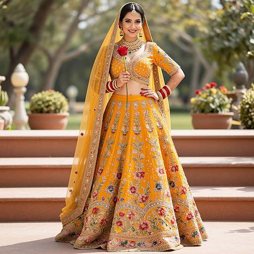 Elegant Indian Bride in Floral Lehenga