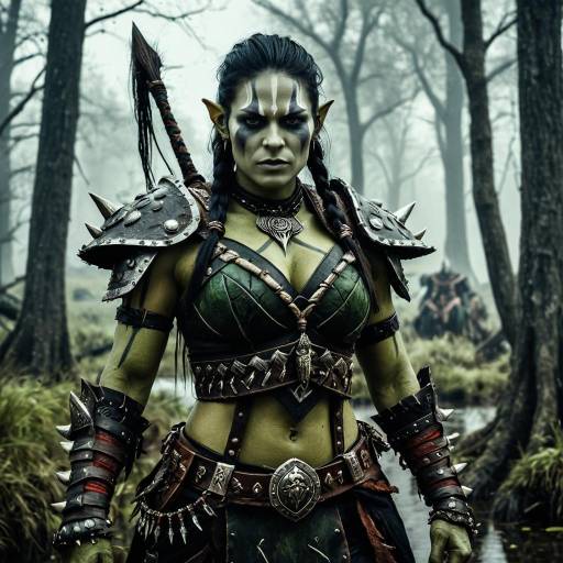 Fierce Female Orc Warrior in Misty Swamp
