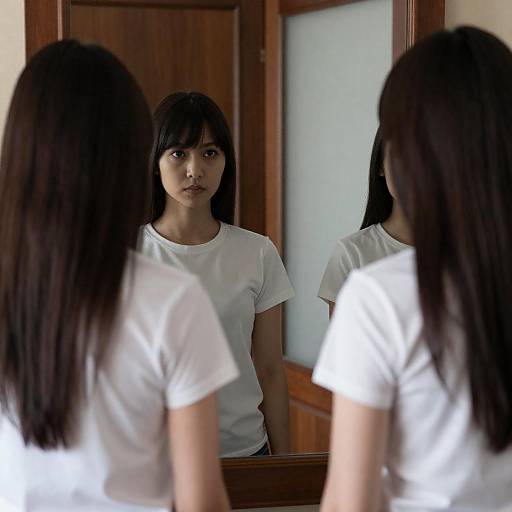 Women Reflecting in Mirror with Bangs