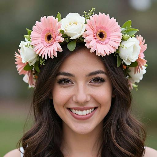 Smiling Woman with Vibrant Flower Crown
