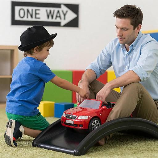 Interactive Playroom Scene with Child and Adult