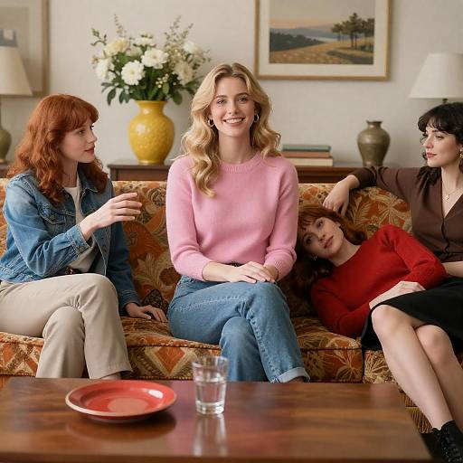 Retro Living Room with Four Women