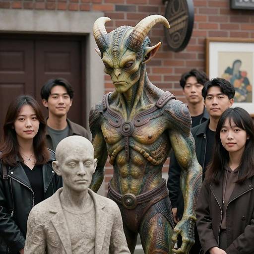 Group Gathered Around Alien Creature