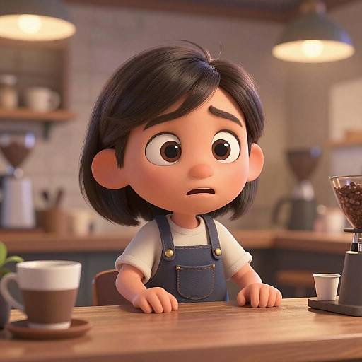 Nervous Trainee Barista Cartoon Character