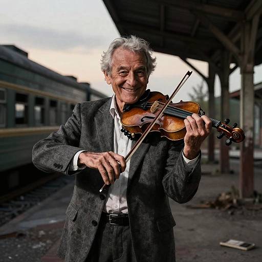 Giddy Elderly Violinist in Noir Dusk