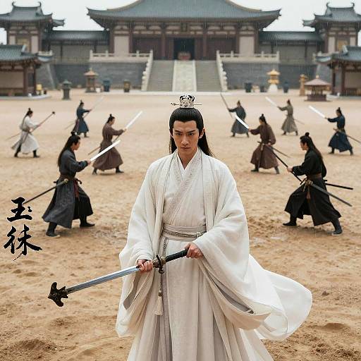 Epic Wuxia Hero in Hanfu Cinematic Scene