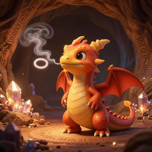 Playful Baby Dragon in Enchanted Cave