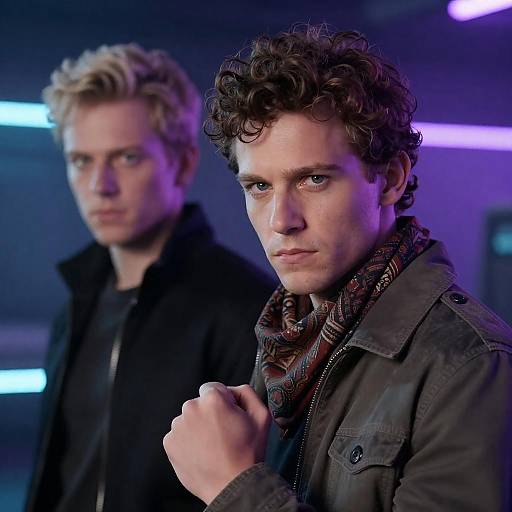 Futuristic Duo in Blue and Purple Lights